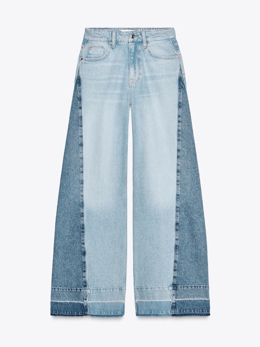 NWT Zara Two-Tone Light and Dark Blue Wide-Leg Jeans